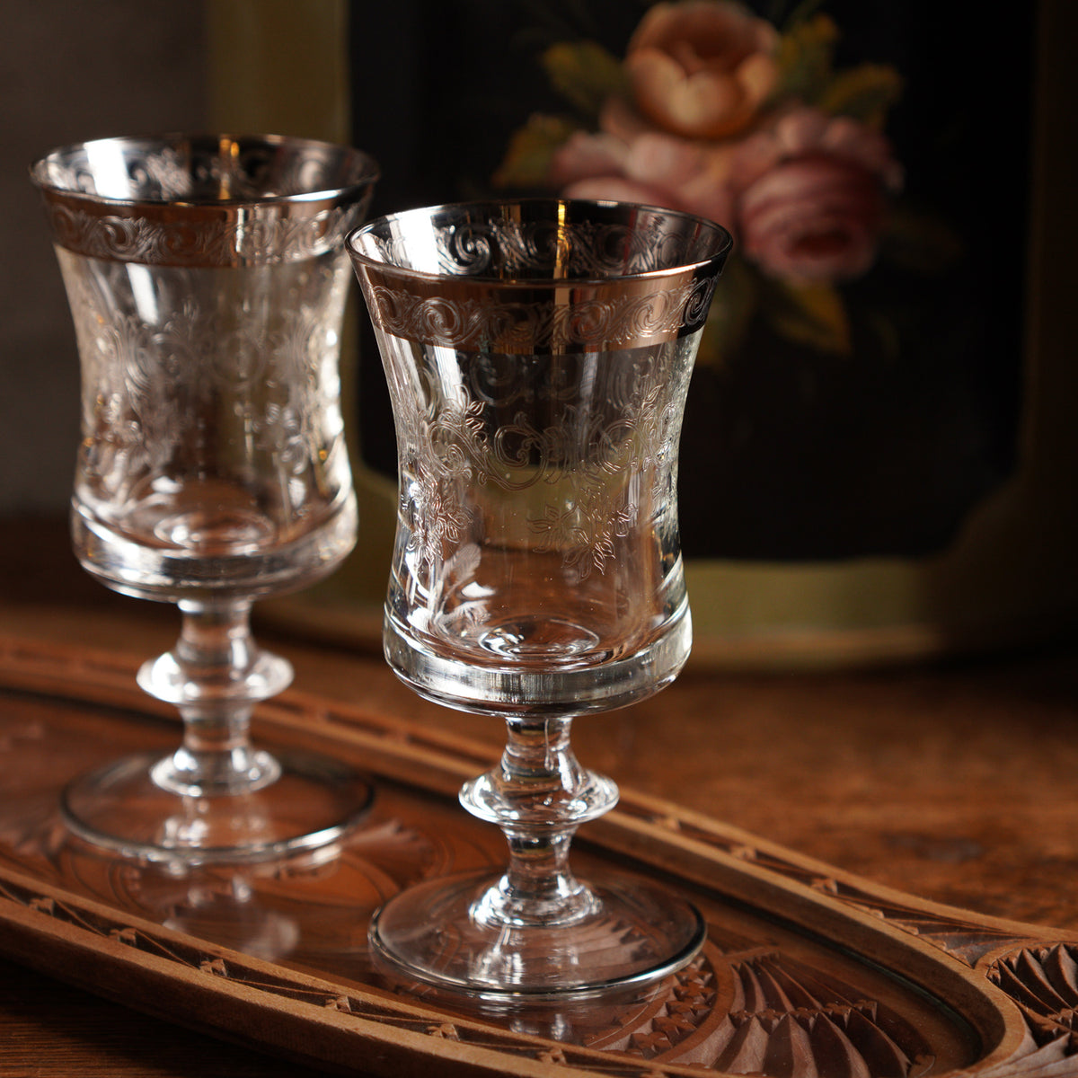 1950義大利Murano鉑金鑲邊手工酒杯