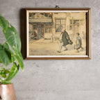 1960荷蘭Anton Pieck"老城區的鵝"印刷掛畫