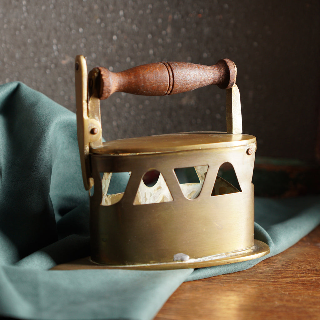 荷蘭實木柄古董黃銅熨斗