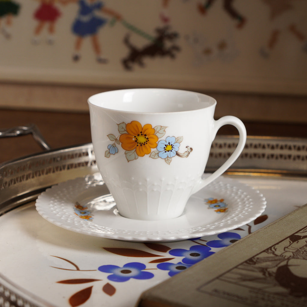 德國Scherzer雙色花朵滾邊咖啡杯組