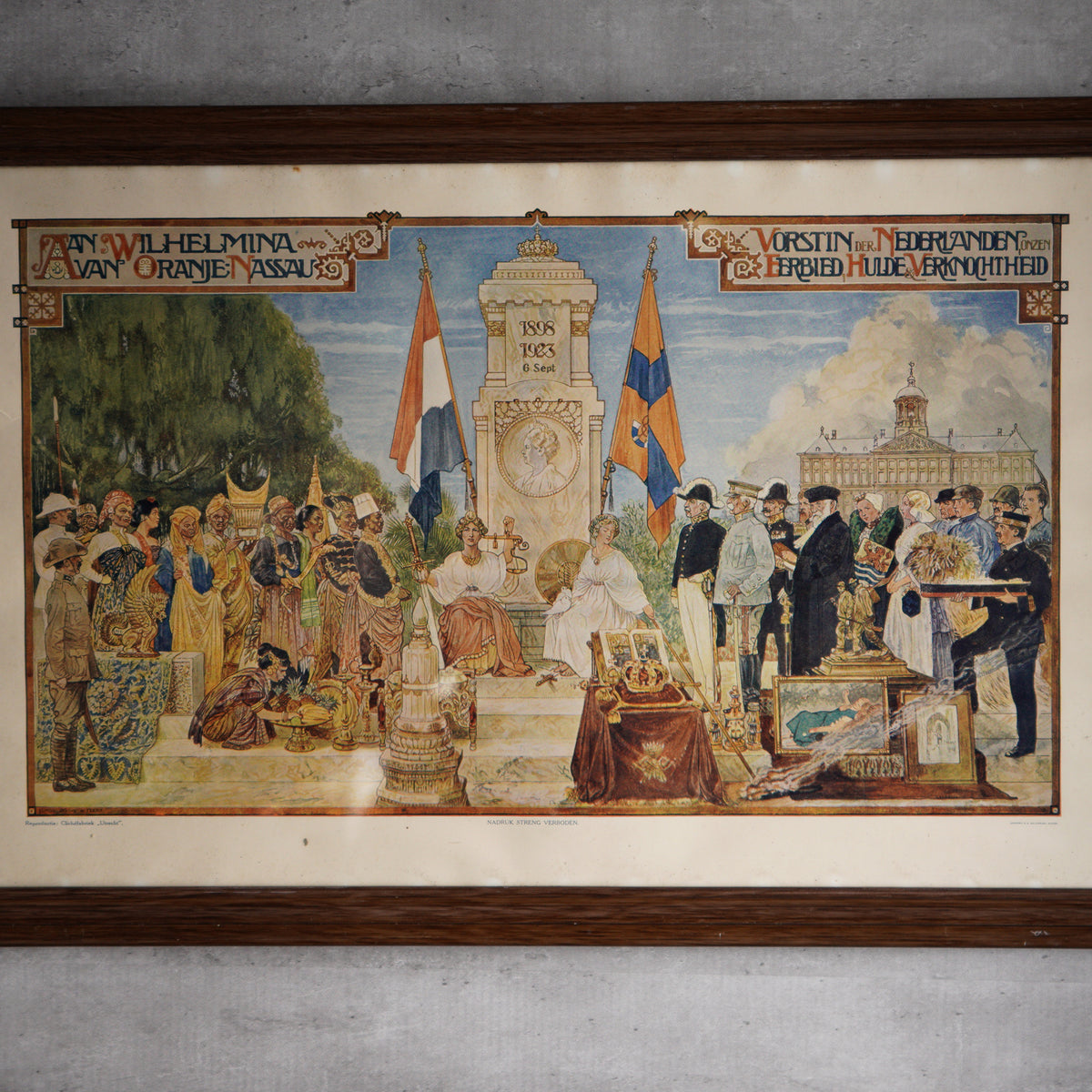 1923荷蘭Wilhelmina威廉明娜女王50週年登基紀念古董版畫