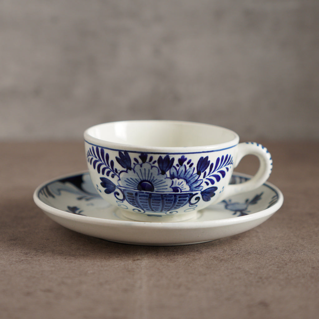 荷蘭Delft Blue風格手繪鬱金香雙人古董茶具組