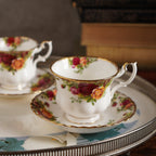 1960英國Royal Albert "鄉村玫瑰"22K金骨瓷杯組