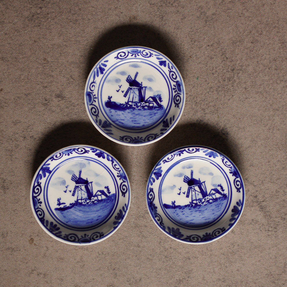 荷蘭Delft Blue風格手繪風車迷你盤3件組