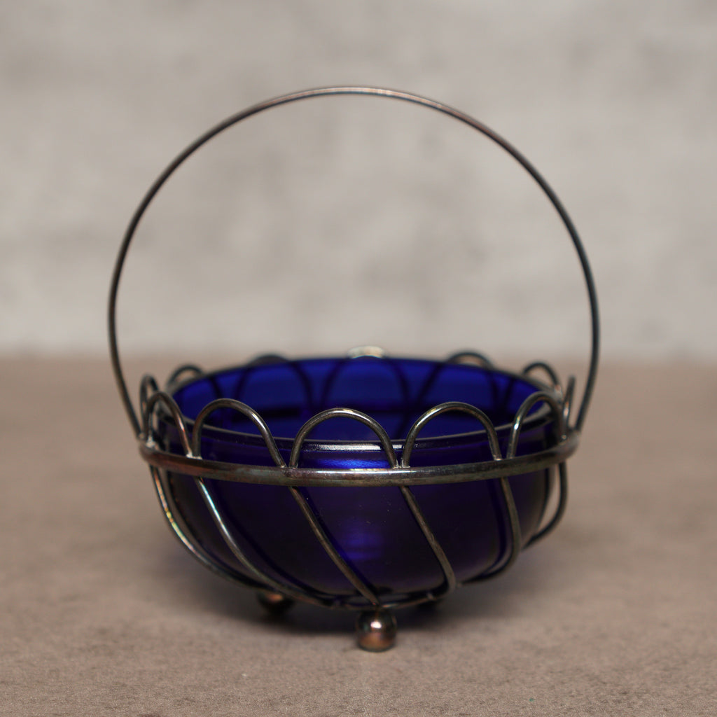 英國鈷藍玻璃高腳Bon Bon bowl附茶匙