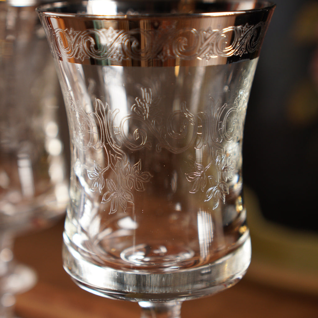 1950義大利Murano鉑金鑲邊手工酒杯