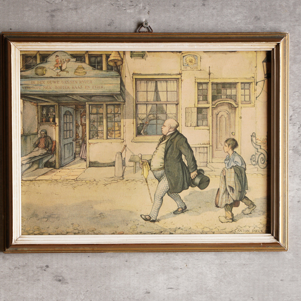1960荷蘭Anton Pieck"老城區的鵝"印刷掛畫