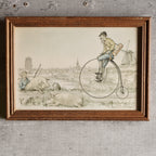 荷蘭Anton Pieck"豬與高輪單車"印刷掛畫