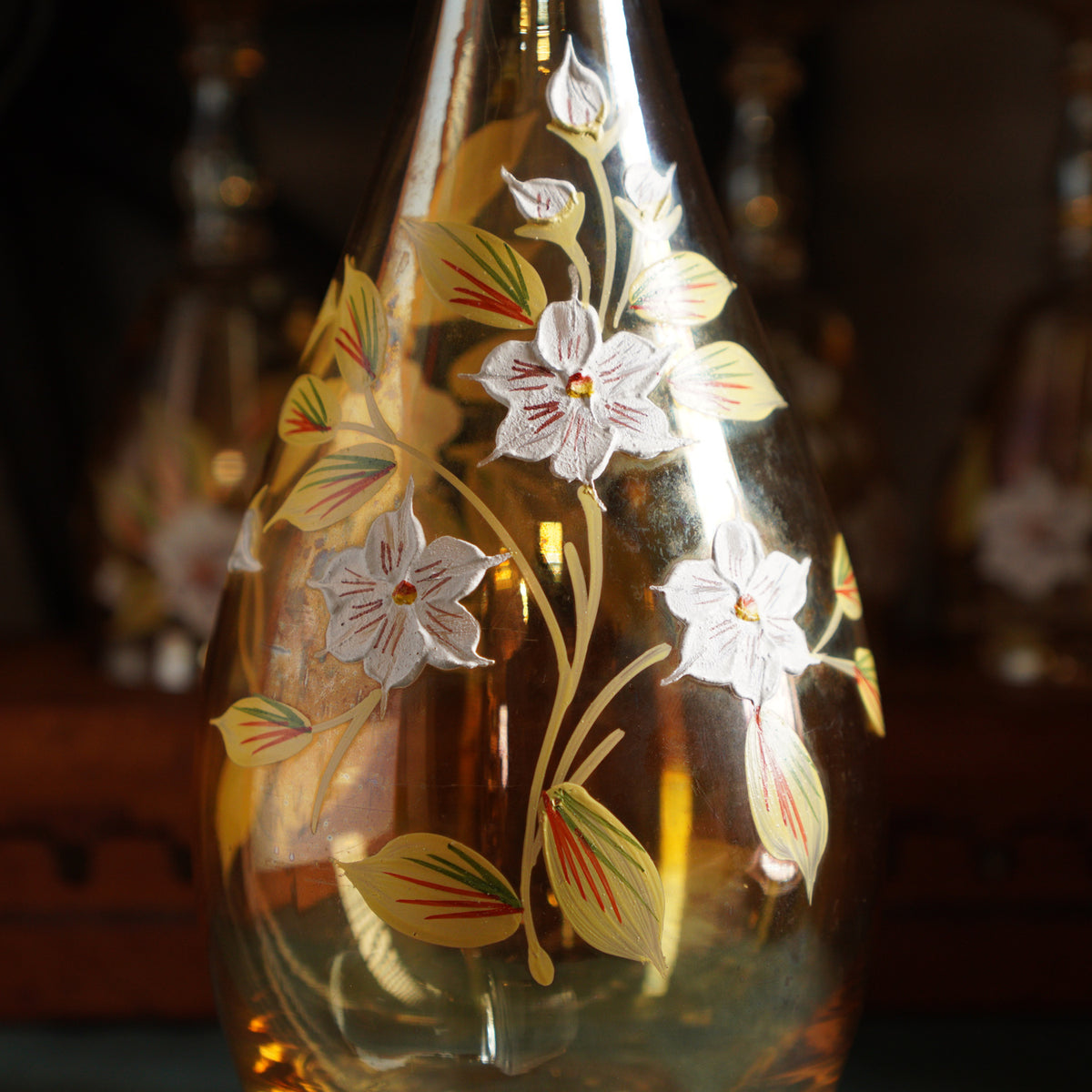 1960捷克手繪花朵酒壺+酒杯套組