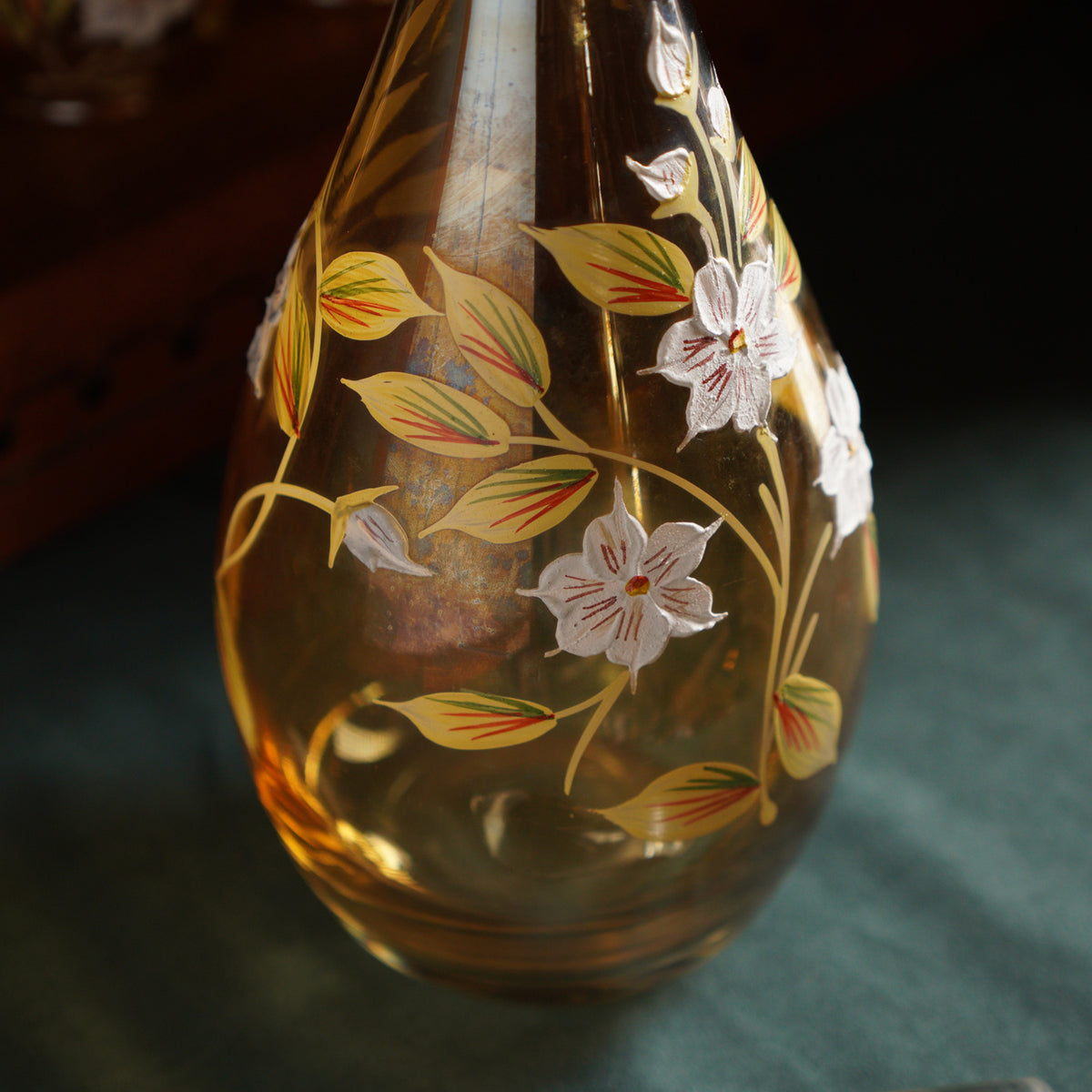 1960捷克手繪花朵酒壺+酒杯套組