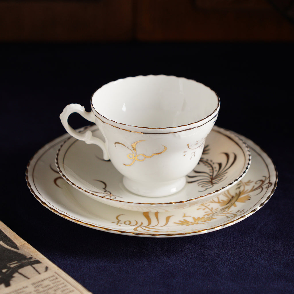 1938英國Radfords Crown China手繪蝴蝶結午茶三件套組