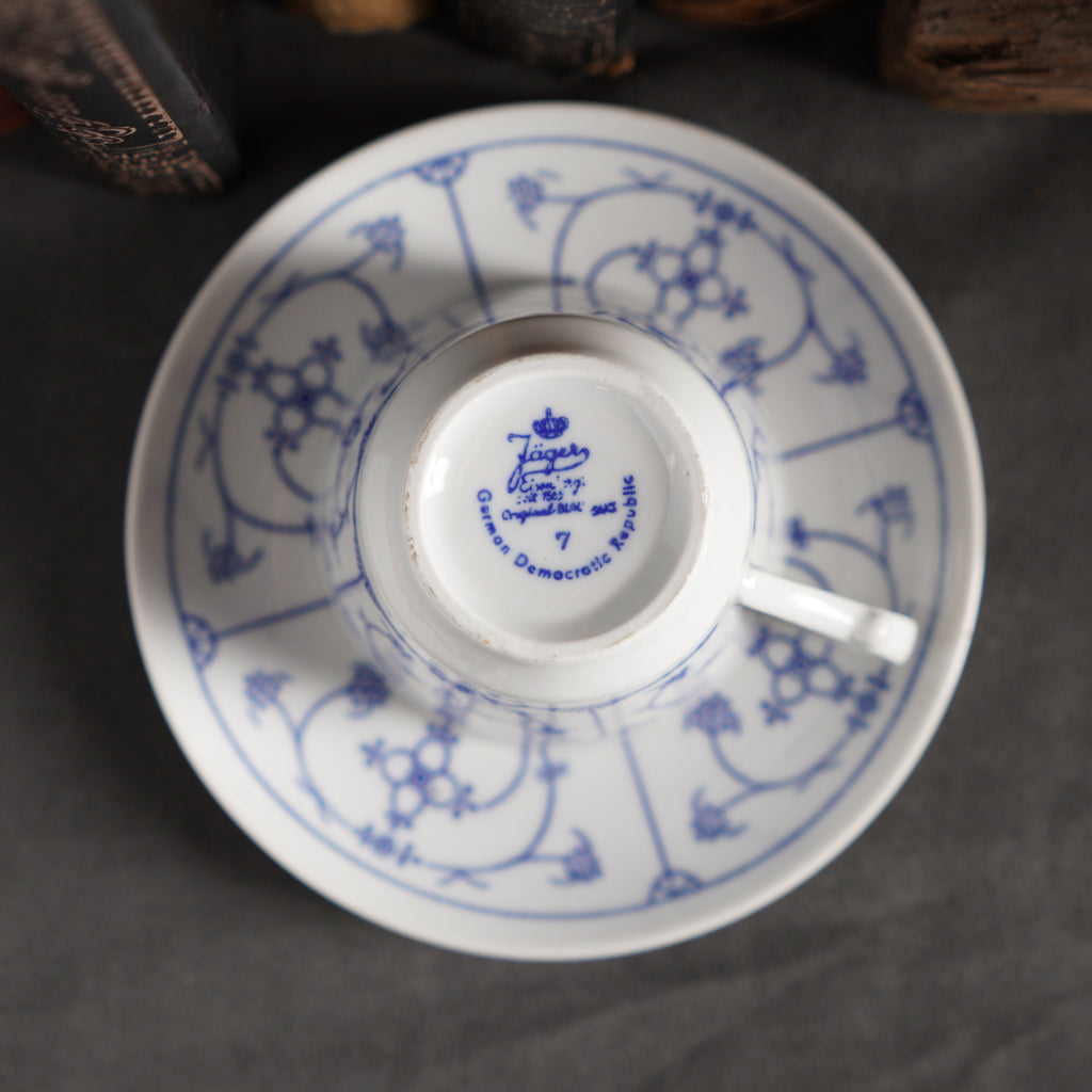 東德Jäger唐草Blau saks茶杯/咖啡杯組