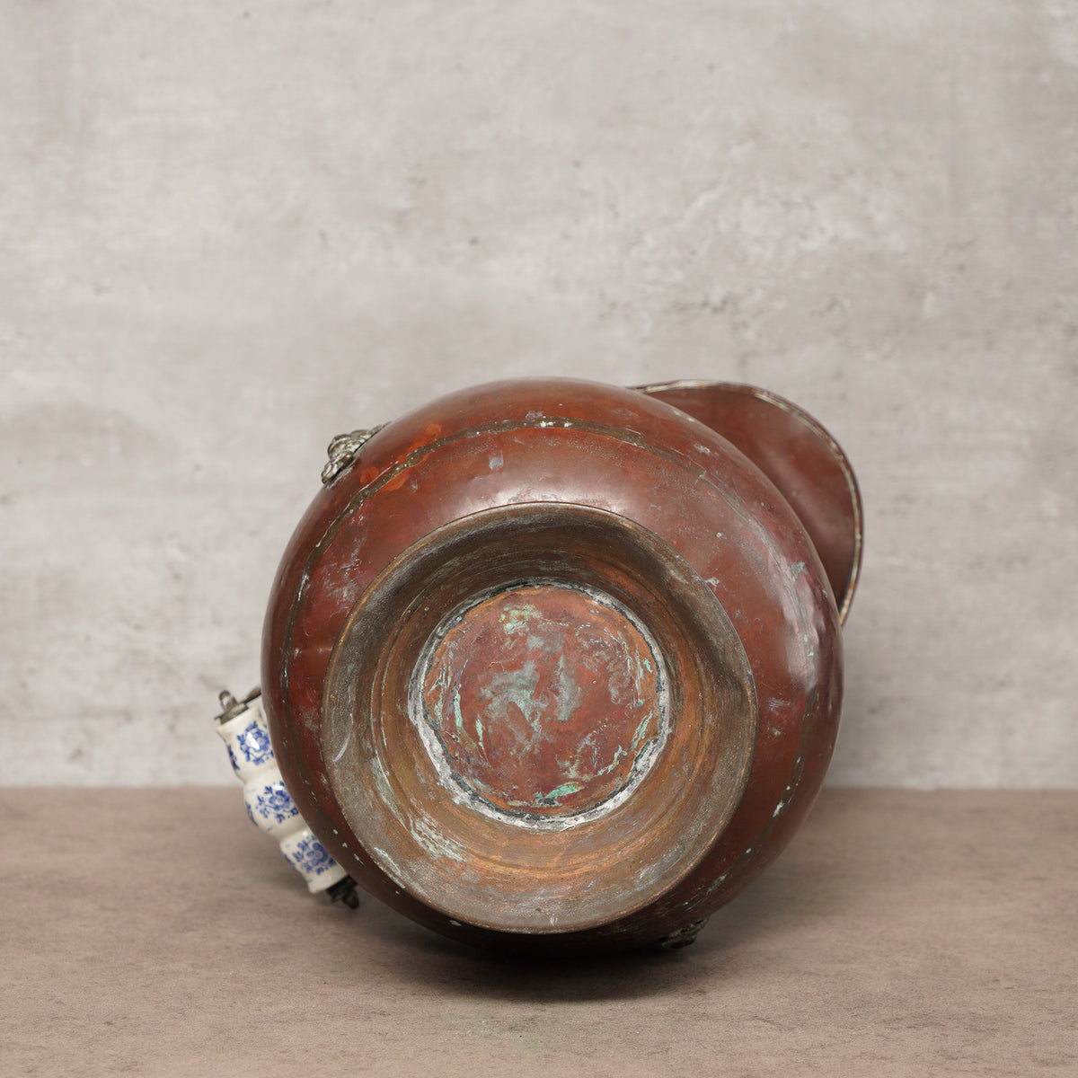 荷蘭獅頭雕刻古董紅銅煤炭桶