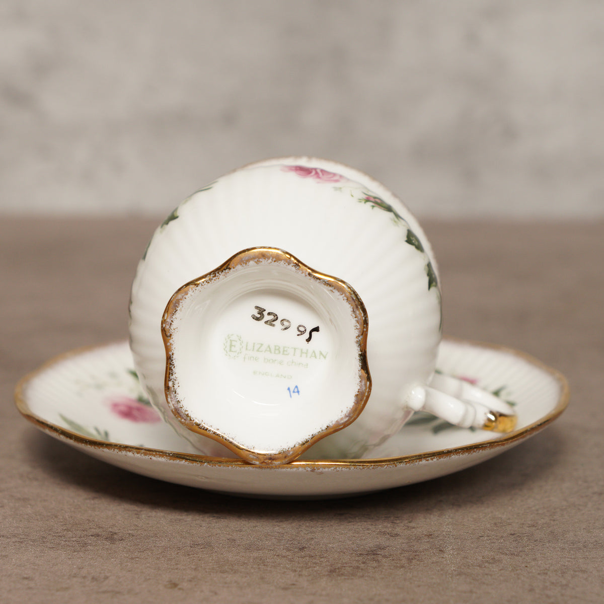 1960英國Elizabethan粉玫瑰細骨瓷杯組